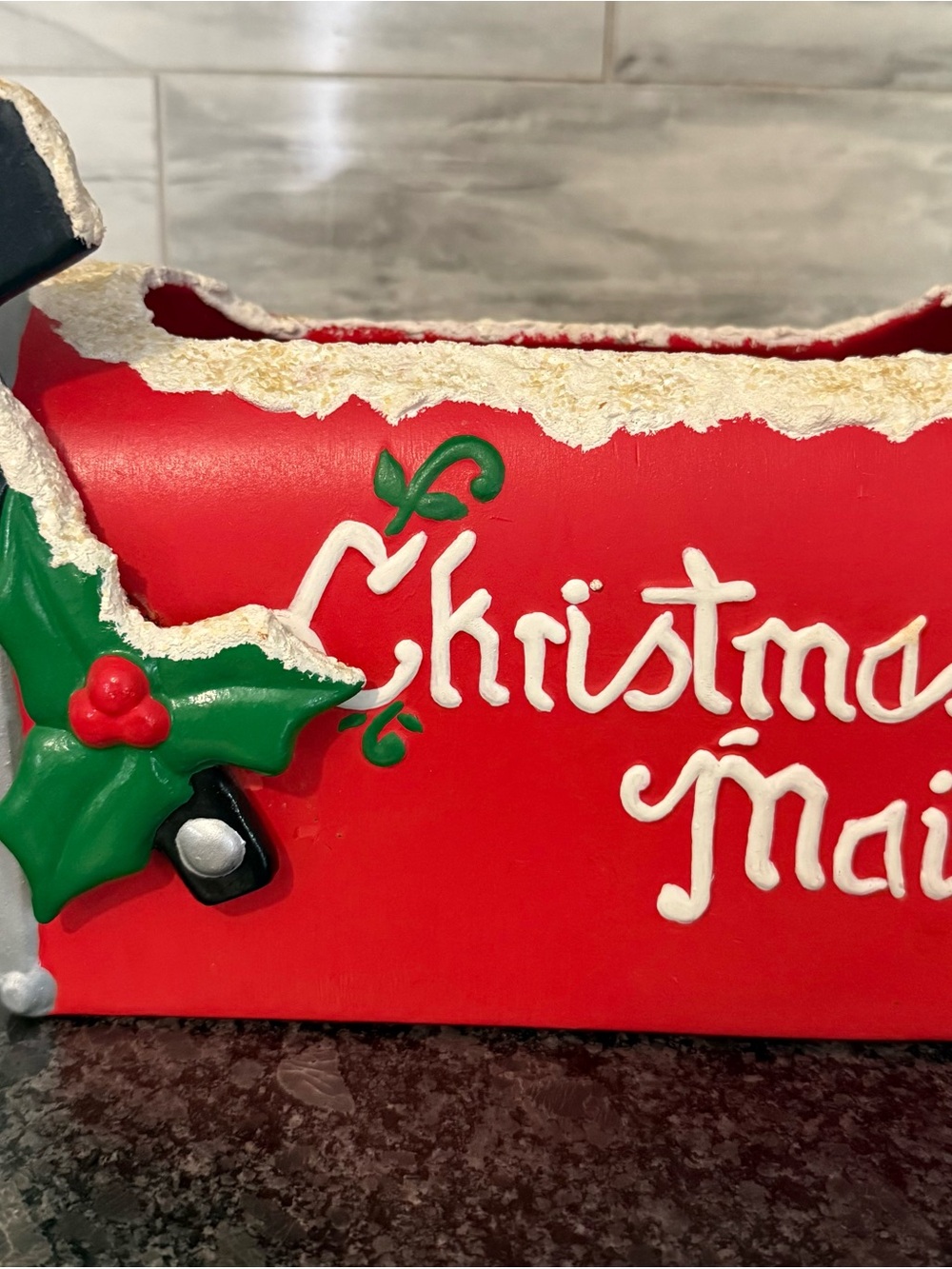 Ceramic Holiday Mailbox Decor - Red Christmas Mailbox